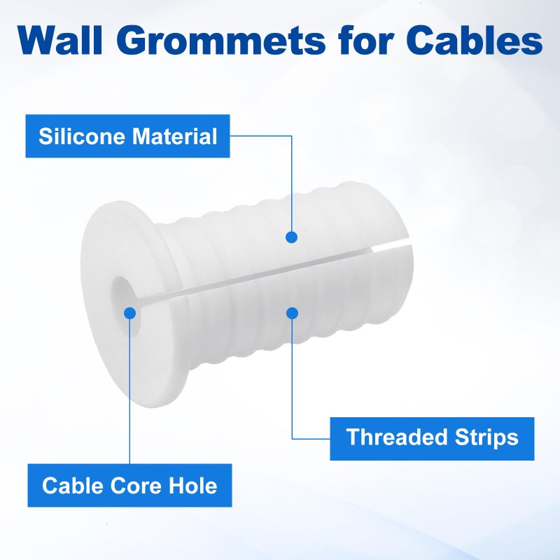 uxcell 2Pcs Wall Grommets 3/4 Inch 19mm Silicone Anti-Slip Wall Pass Through Cable Bushing Feed Through Grommets Ethernet Cable Routing Kit, White - Image 3